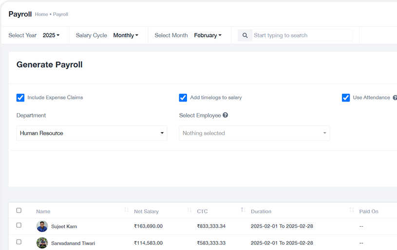 Payroll Feature